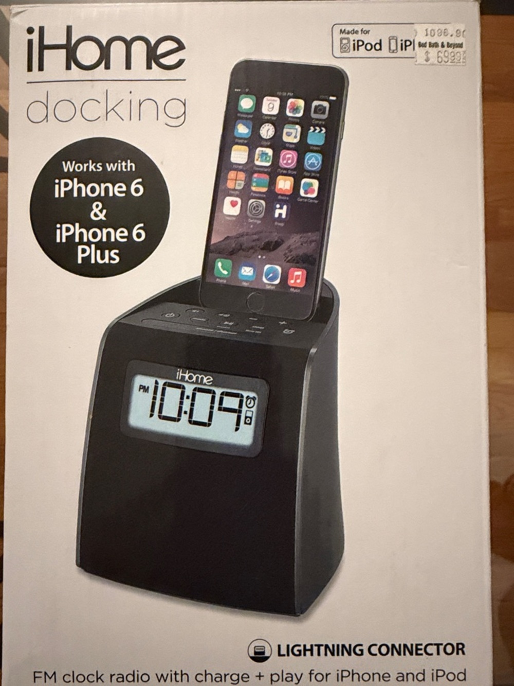 iHome Black Docking FM Clock Radio with Lightning Connector